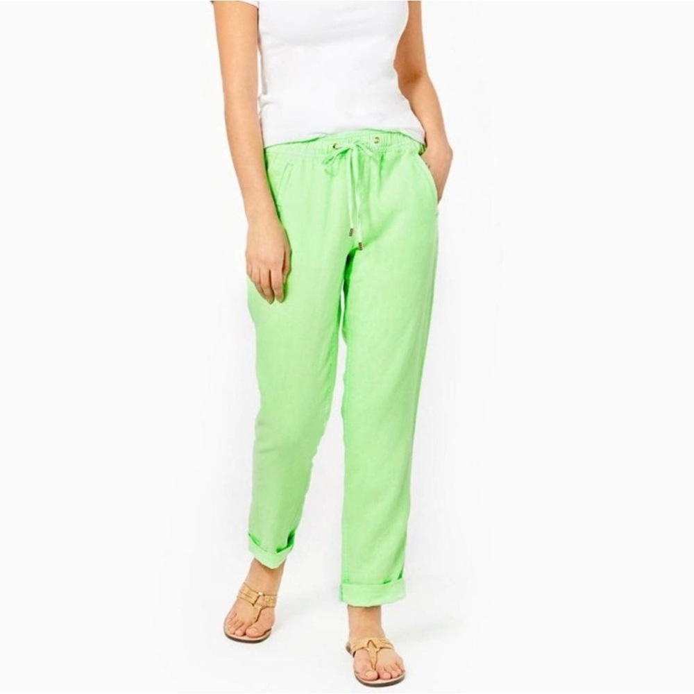 Lilly Pulitzer Taron Linen Pants Lime Zest Neon Green Size Medium NWT